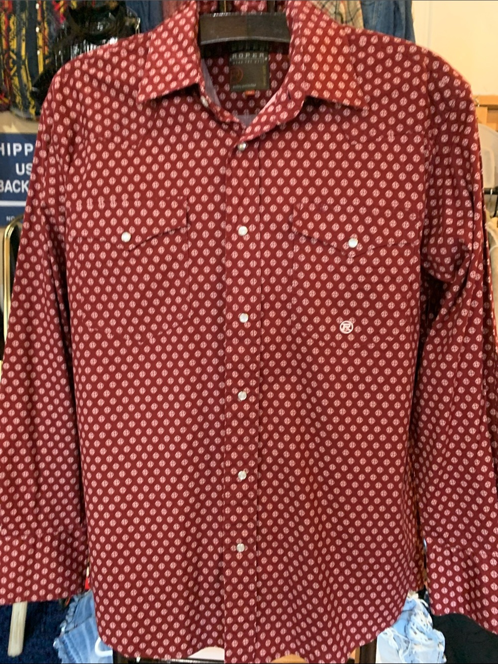 Men's Red Patterned Pearlsnap Button-Down Shirt